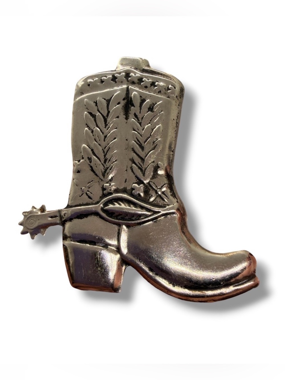 VTG Western Cowboy Boot Brooch Pin Tin Metal Texas Spurs Rodeo Unisex Men Women
